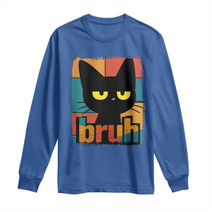 Funny Black Cat Bruh Meme Long Sleeve Shirt Funny Black Cat TS14 Royal Blue Print Your Wear