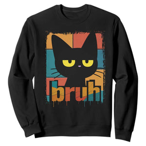 Funny Black Cat Bruh Meme Sweatshirt Funny Black Cat TS14 Black Print Your Wear
