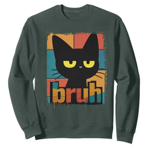 Funny Black Cat Bruh Meme Sweatshirt Funny Black Cat TS14 Dark Forest Green Print Your Wear