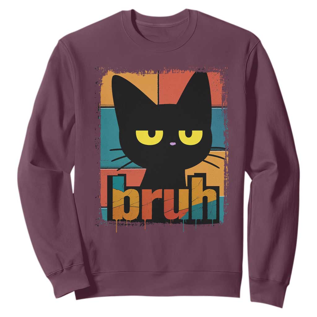 Funny Black Cat Bruh Meme Sweatshirt Funny Black Cat TS14 Maroon Print Your Wear