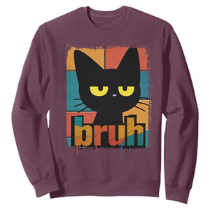 Funny Black Cat Bruh Meme Sweatshirt Funny Black Cat TS14 Maroon Print Your Wear
