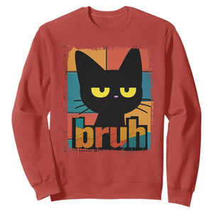 Funny Black Cat Bruh Meme Sweatshirt Funny Black Cat TS14 Red Print Your Wear