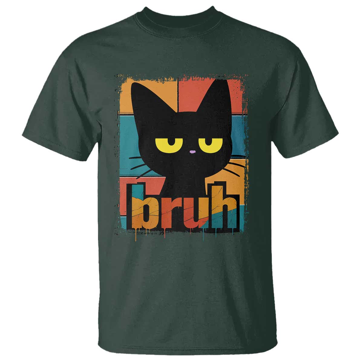 Funny Black Cat Bruh Meme T Shirt Funny Black Cat TS14 Dark Forest Green Print Your Wear