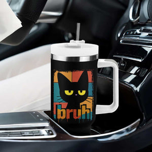 Funny Black Cat Bruh Meme Tumbler With Handle Funny Black Cat TS14 Print Your Wear