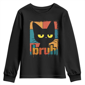 Funny Black Cat Bruh Meme Youth Sweatshirt Funny Black Cat TS14 Black Print Your Wear
