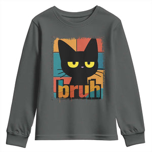 Funny Black Cat Bruh Meme Youth Sweatshirt Funny Black Cat TS14 Dark Heather Print Your Wear