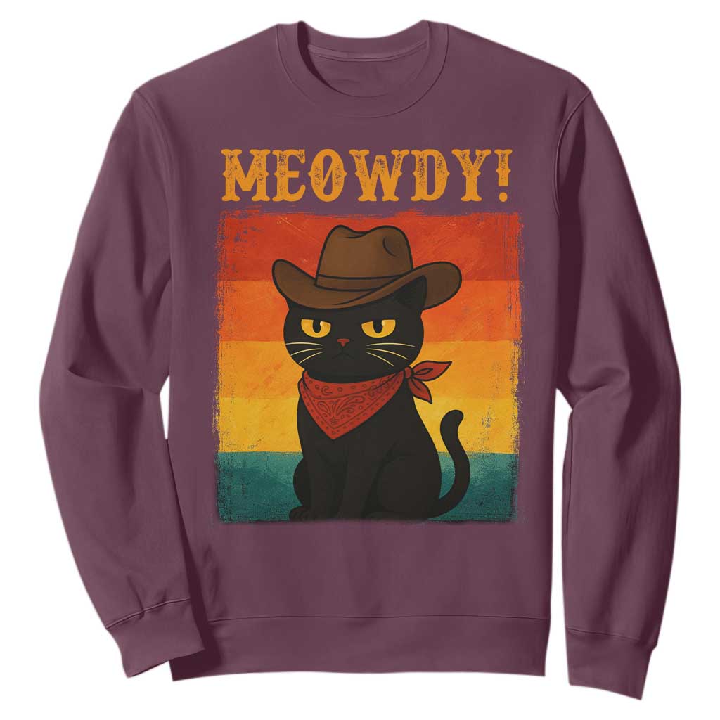 Meowdy Cowboy Cat Sweatshirt Cute Black Kitten Country Western TS14 Maroon Print Your Wear