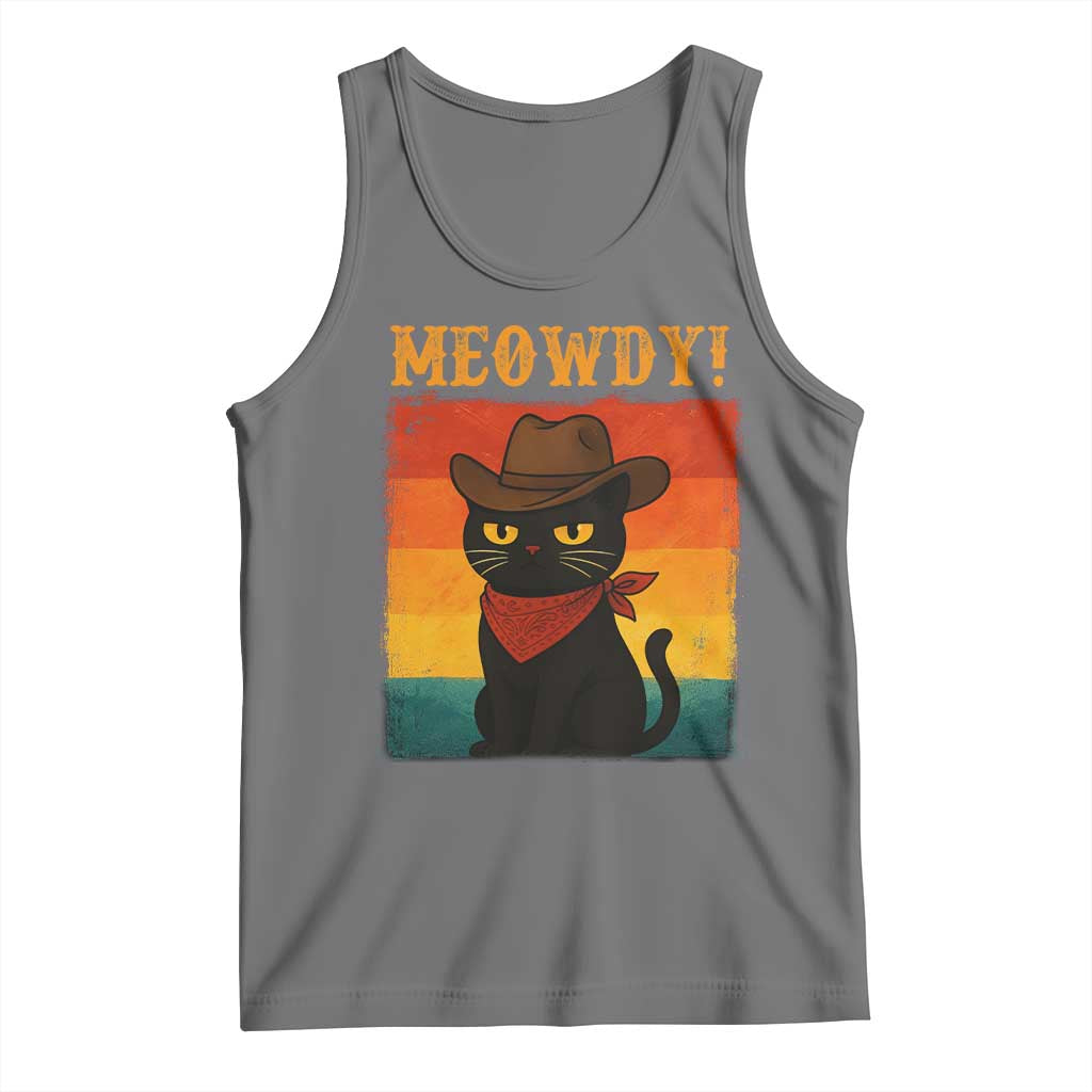 Meowdy Cowboy Cat Tank Top Cute Black Kitten Country Western TS14 Black Heather Print Your Wear