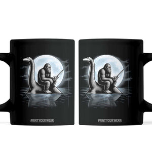 Funny Bigfoot Fishing Coffee Mug Sasquatch Riding Nessie Cryptid Moon Night TS14 Black Print Your Wear