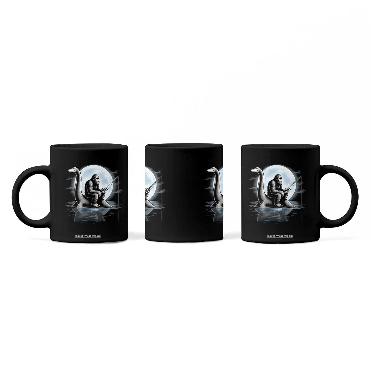 Funny Bigfoot Fishing Coffee Mug Sasquatch Riding Nessie Cryptid Moon Night TS14 Print Your Wear