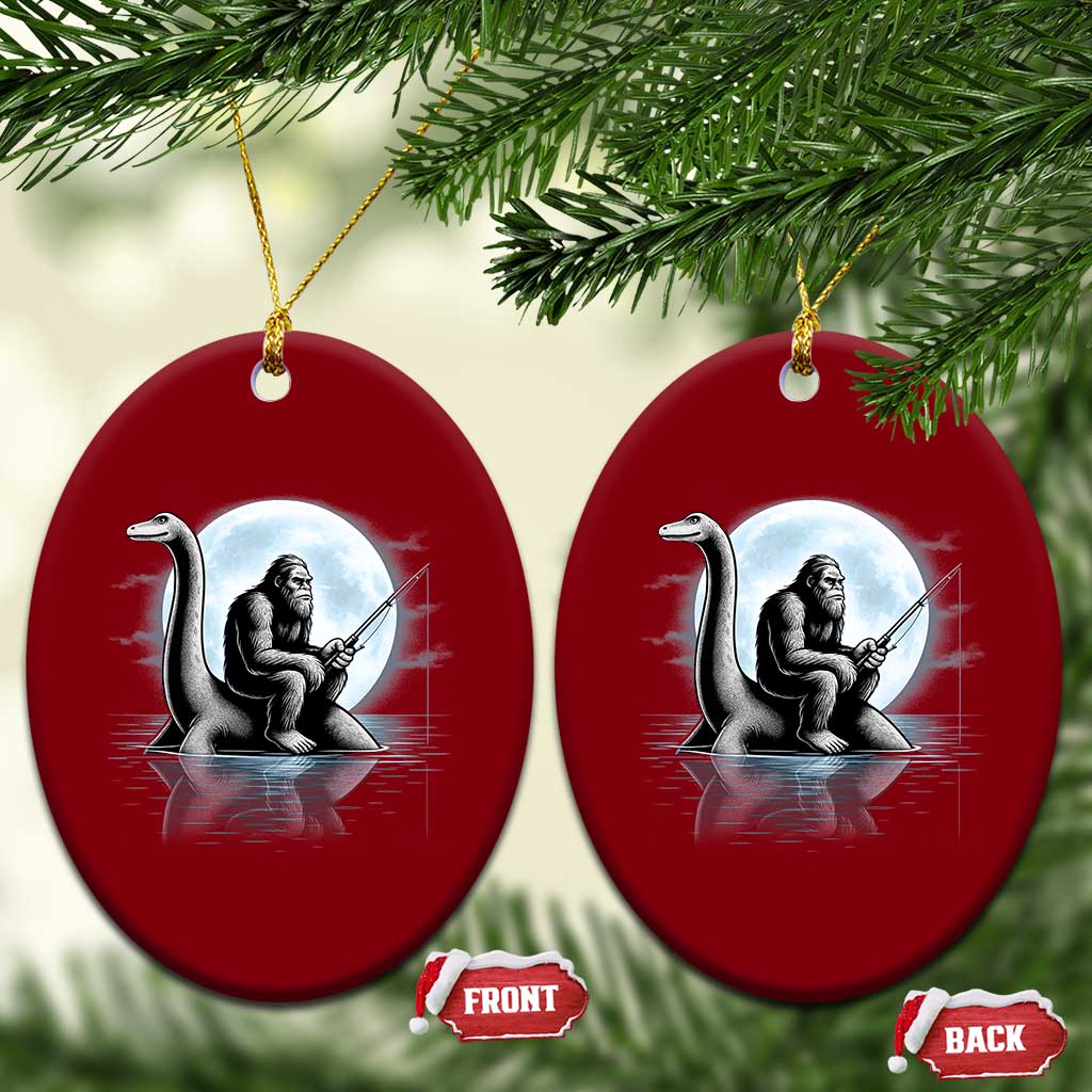 Funny Bigfoot Fishing Ceramic Ornament Sasquatch Riding Nessie Cryptid Moon Night TS14 Print Your Wear
