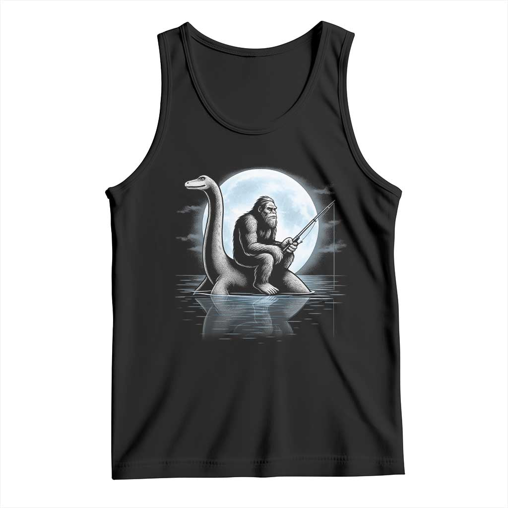 Funny Bigfoot Fishing Tank Top Sasquatch Riding Nessie Cryptid Moon Night TS14 Black Print Your Wear
