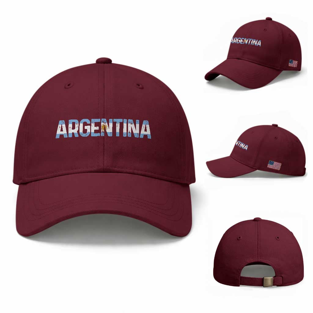 Vintage Argentina Flag Retro Argentinian Baseball Cap TS14 Baseball Cap Universal Fit Maroon Print Your Wear