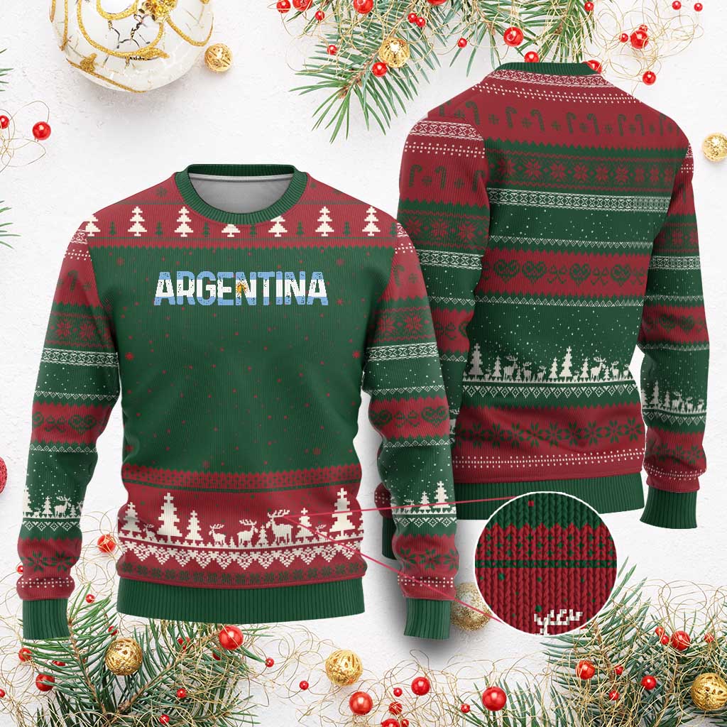 Vintage Argentina Flag Retro Argentinian Ugly Christmas Sweater TS14 Red Green Print Your Wear