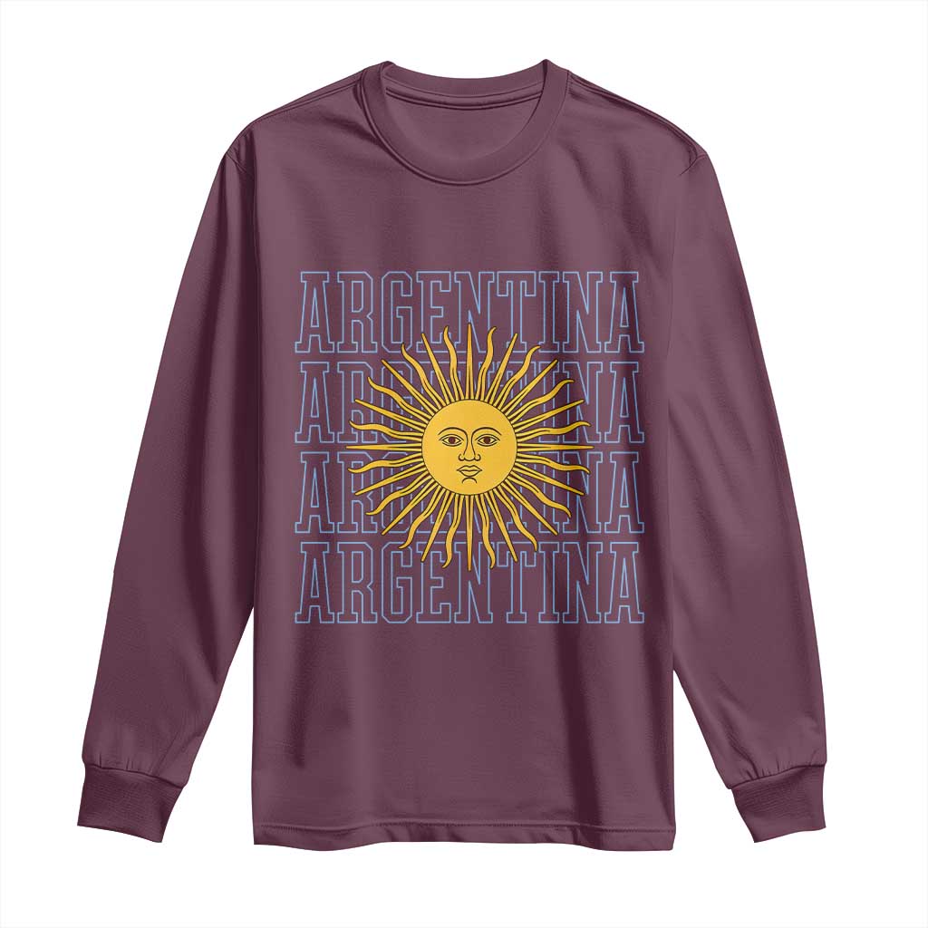 Sol de Mayo Argentina Flag Argentinian Sun Long Sleeve Shirt TS14 Maroon Print Your Wear