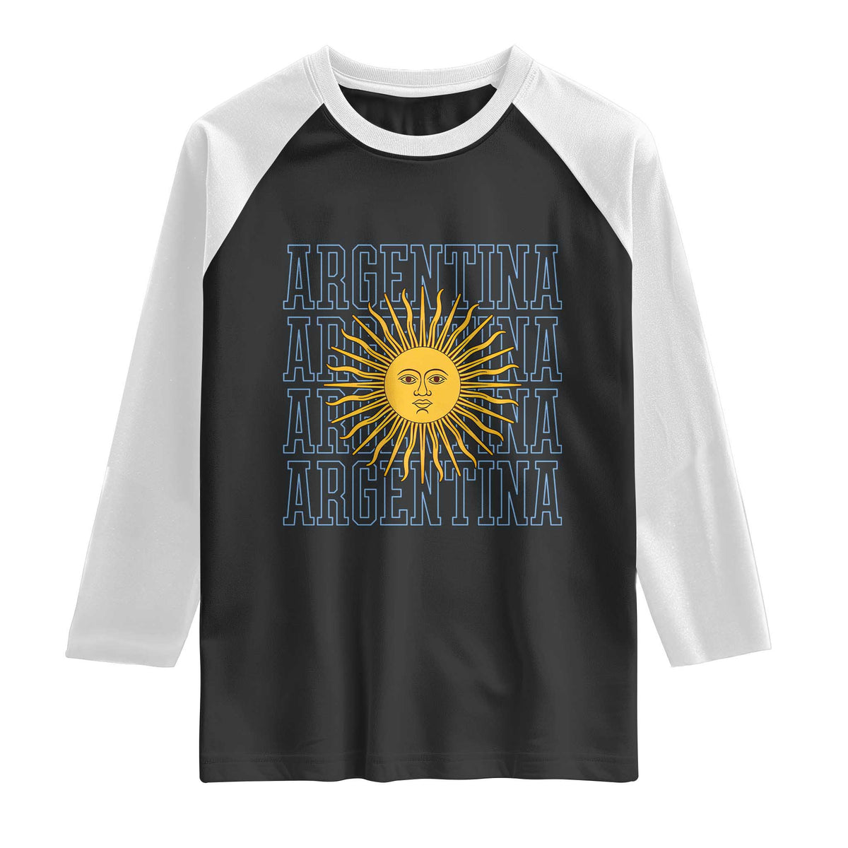 Sol de Mayo Argentina Flag Argentinian Sun Raglan Shirt TS14 Black White Print Your Wear
