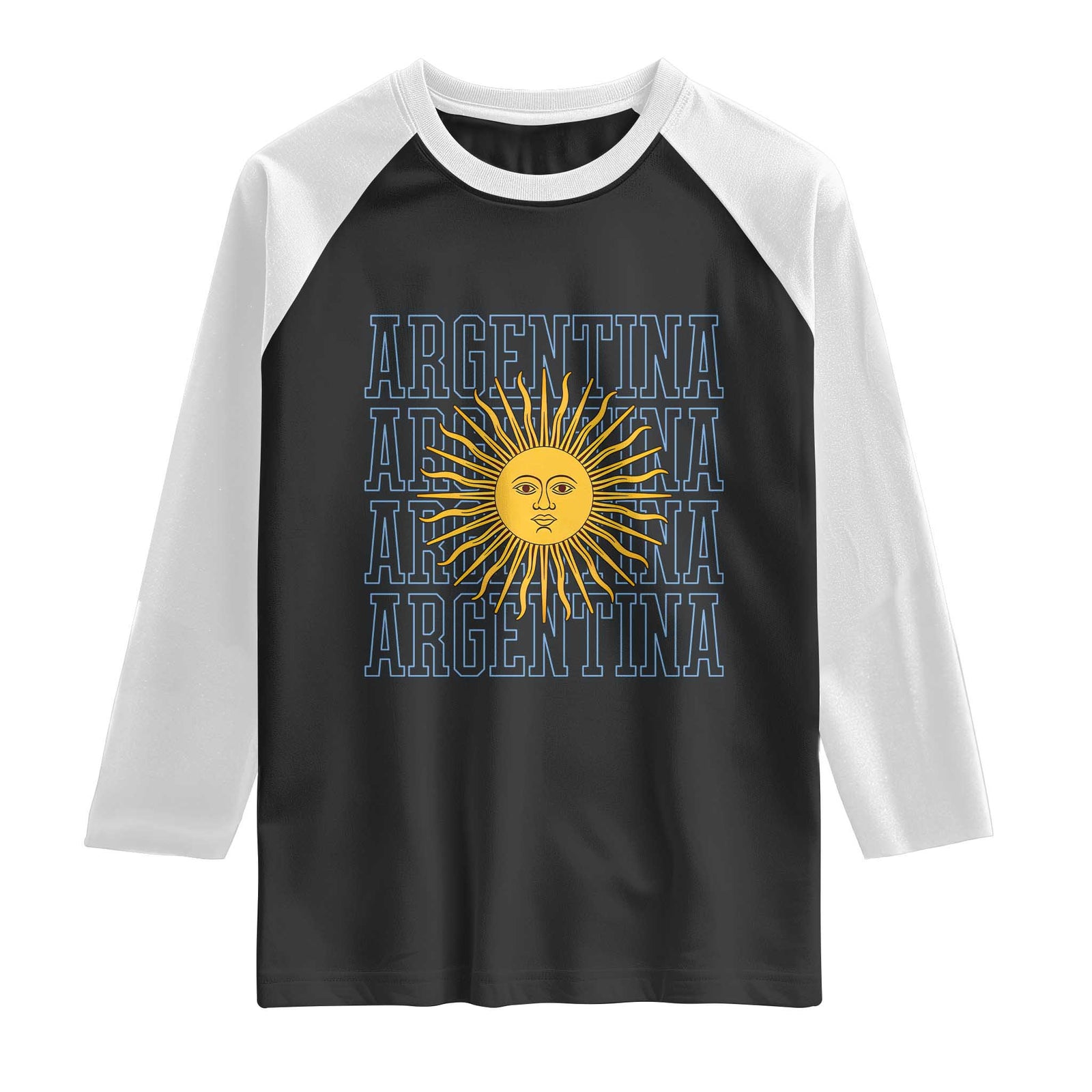 Sol de Mayo Argentina Flag Argentinian Sun Raglan Shirt TS14 Black White Print Your Wear
