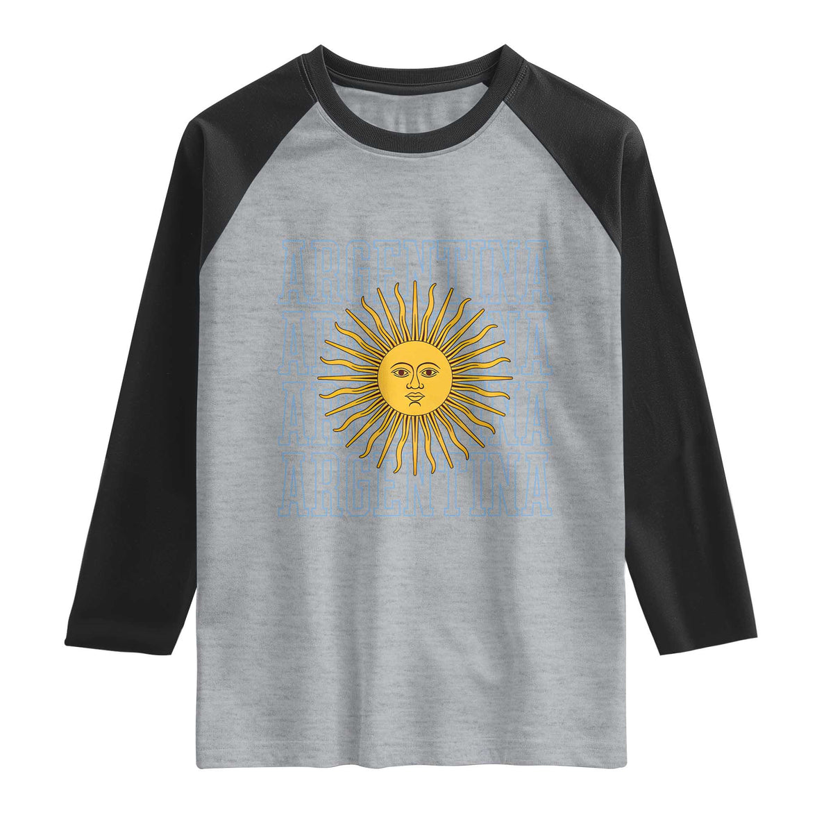 Sol de Mayo Argentina Flag Argentinian Sun Raglan Shirt TS14 Heather Gray Black Print Your Wear