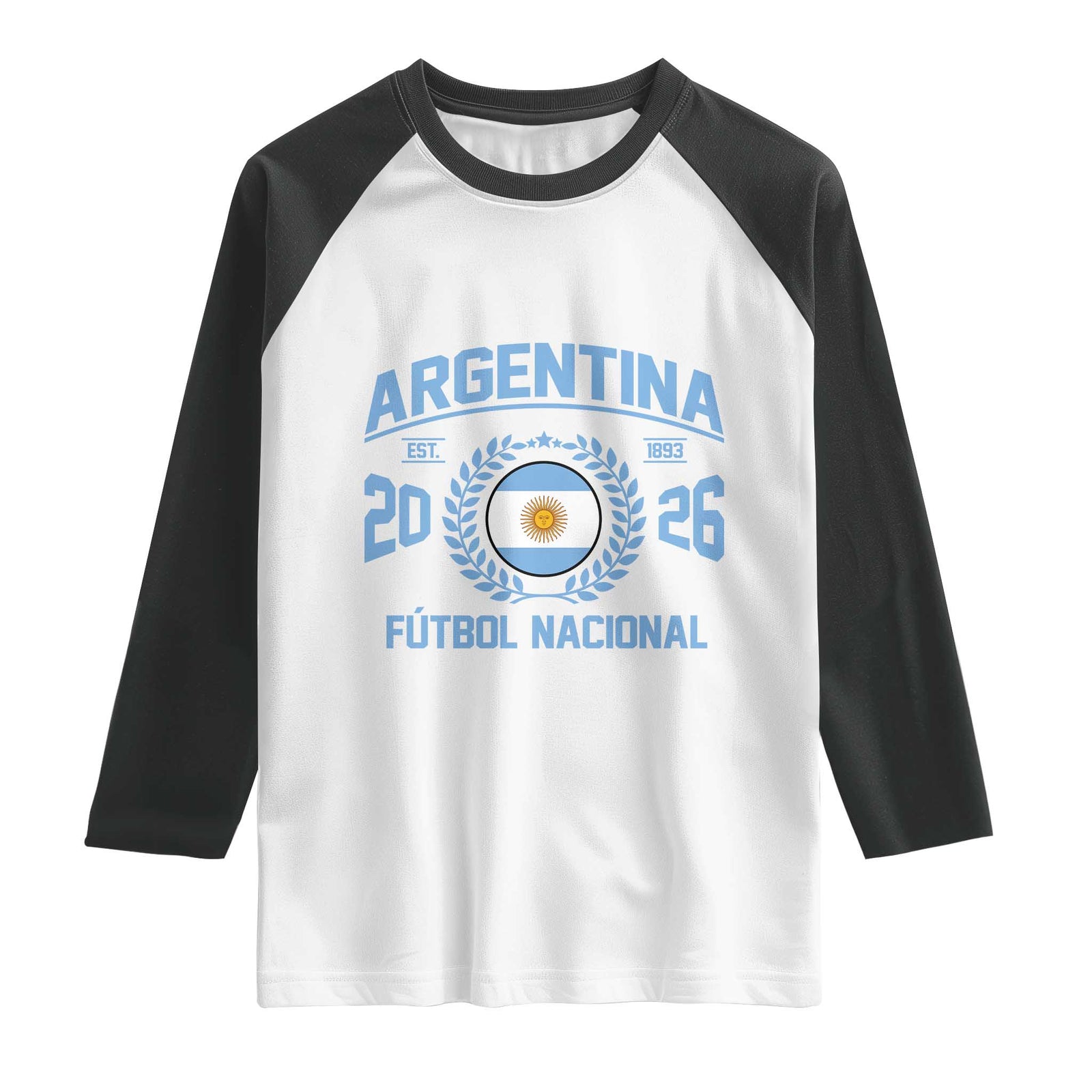 Argentina 2026 Soccer Football Fan Argentinian Flag Raglan Shirt TS14 White Black Print Your Wear