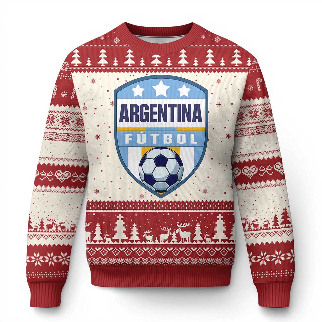 Argentina Soccer Football Ugly Christmas Sweater Argentinian Football Game Day Supporter TS14 Beige Red Print Your Wear