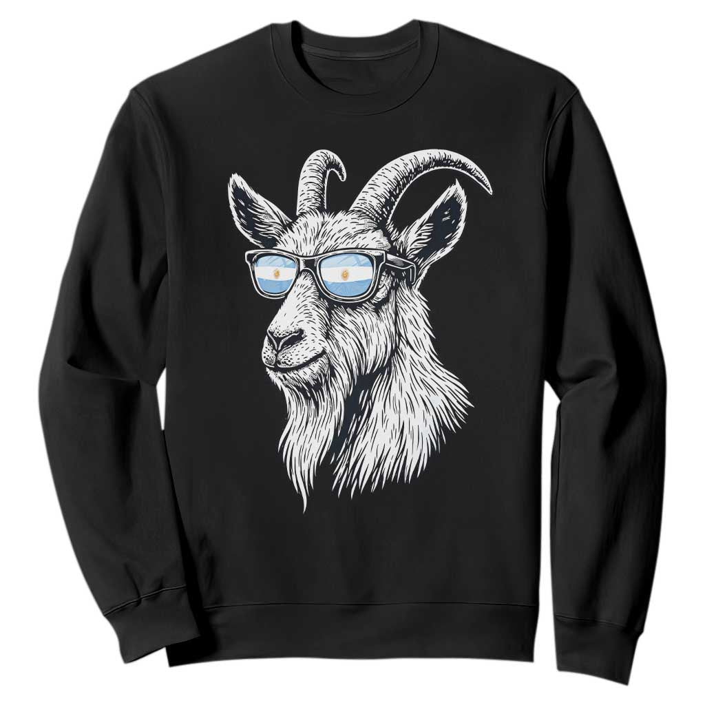 Cool Goat With Sunglasses Argentinian Flag Sweatshirt Argentina Soccer Football Game Day Supporter TS14 Black Print Your Wear