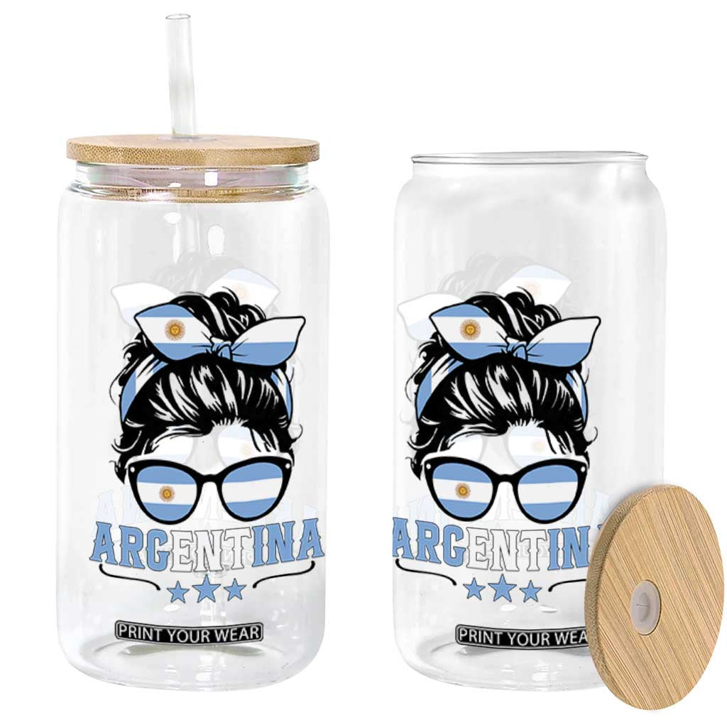 Argentina Messy Bun Proud Argentinian Flag Glass Can TS14 Print Your Wear