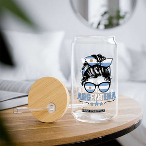 Argentina Messy Bun Proud Argentinian Flag Glass Can TS14 Print Your Wear