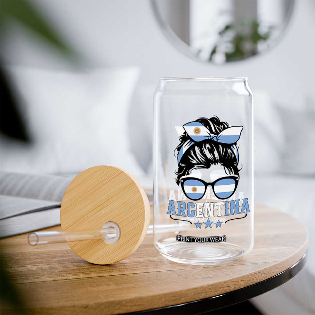 Argentina Messy Bun Proud Argentinian Flag Glass Can TS14 Print Your Wear