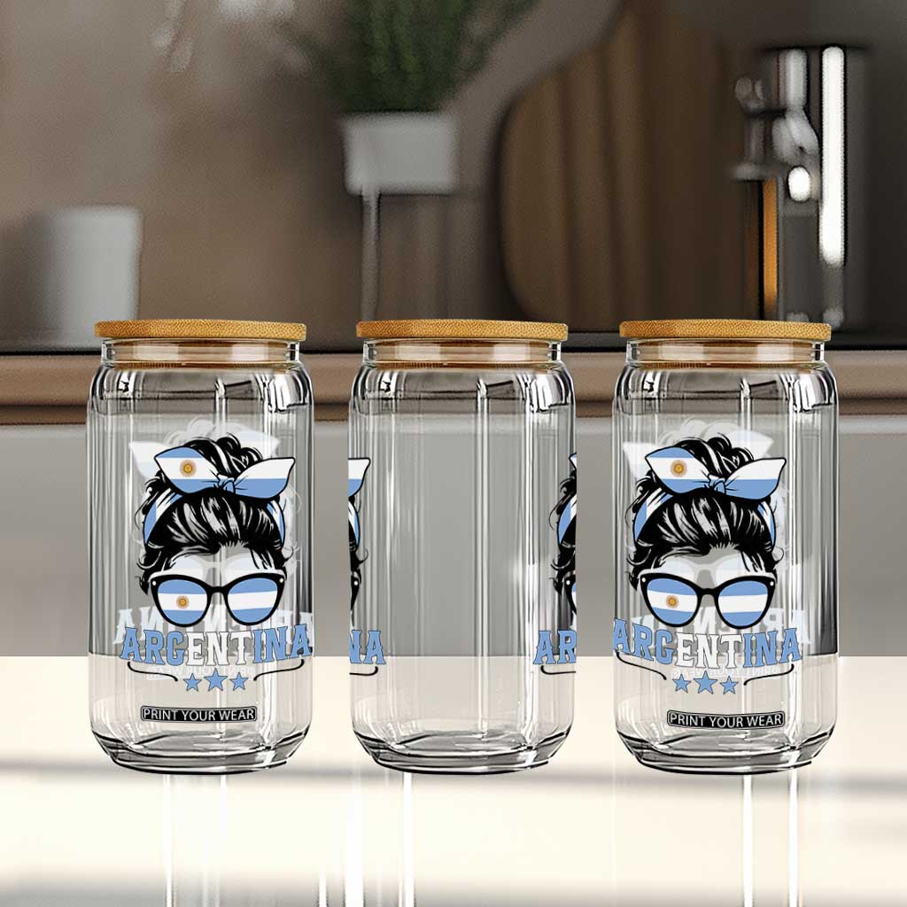Argentina Messy Bun Proud Argentinian Flag Glass Can TS14 Print Your Wear