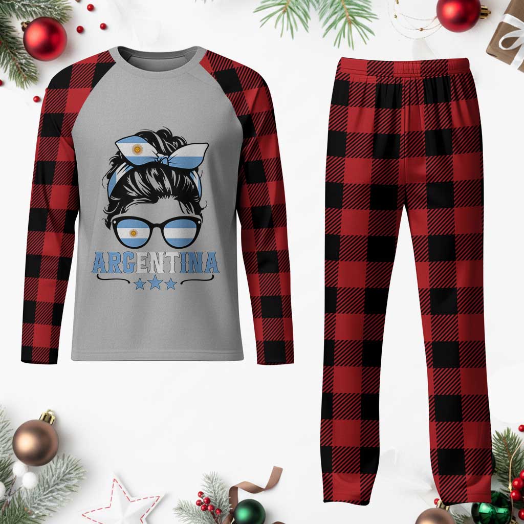 Argentina Messy Bun Proud Argentinian Flag Plaid Pajama Set TS14 Buffalo Plaid Print Your Wear
