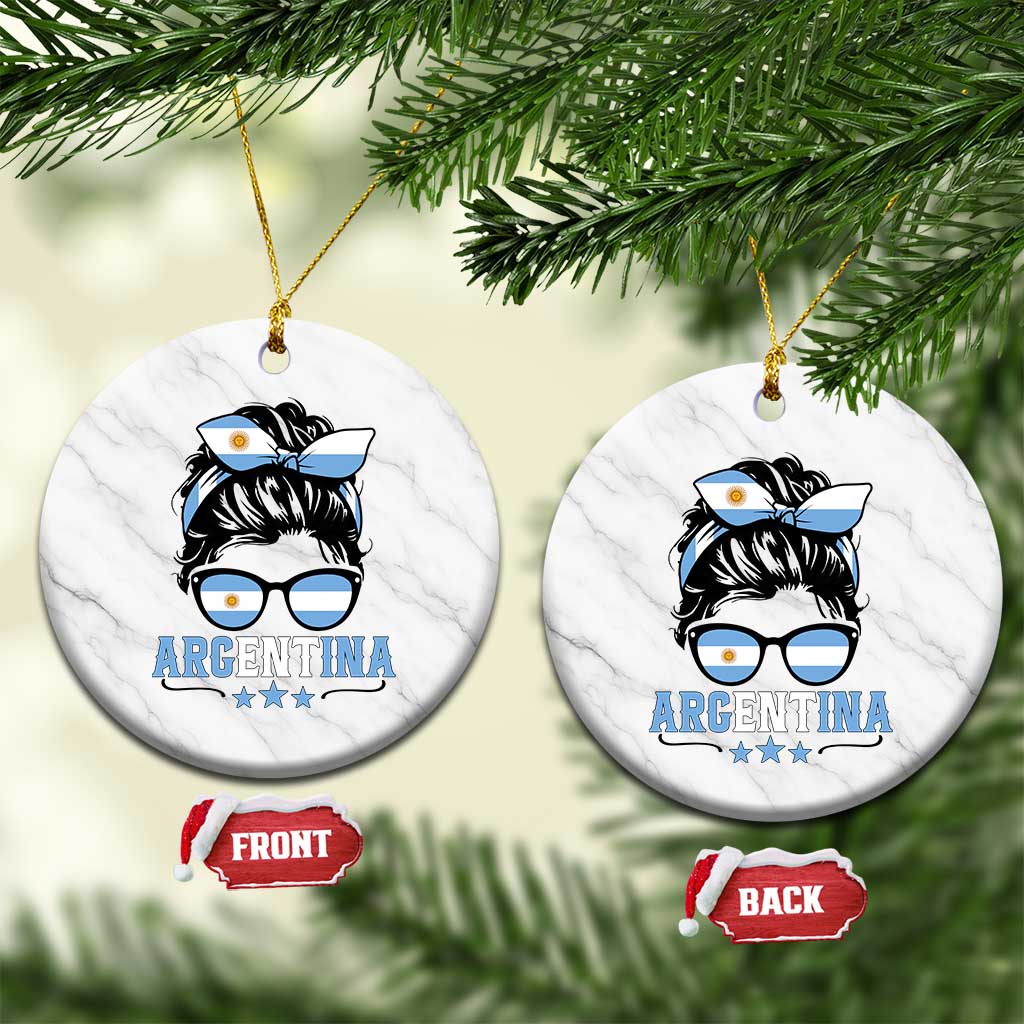 Argentina Messy Bun Proud Argentinian Flag Ceramic Ornament TS14 1pc White Marble Print Your Wear