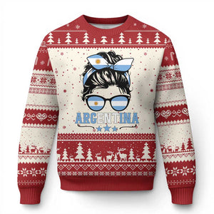 Argentina Messy Bun Proud Argentinian Flag Ugly Christmas Sweater TS14 Beige Red Print Your Wear