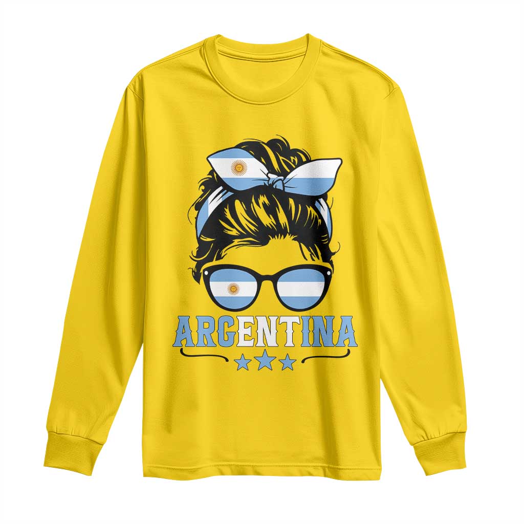 Argentina Messy Bun Proud Argentinian Flag Long Sleeve Shirt TS14 Daisy Print Your Wear