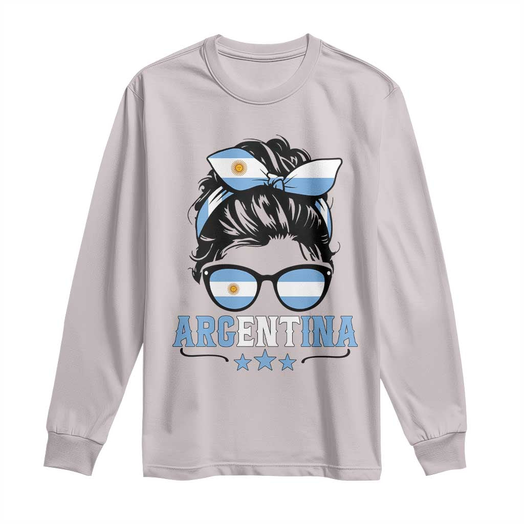Argentina Messy Bun Proud Argentinian Flag Long Sleeve Shirt TS14 Ice Gray Print Your Wear