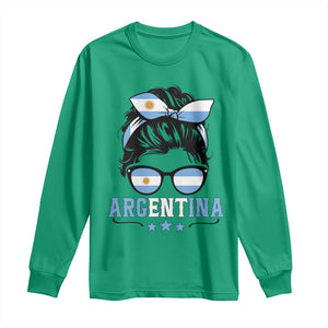 Argentina Messy Bun Proud Argentinian Flag Long Sleeve Shirt TS14 Irish Green Print Your Wear