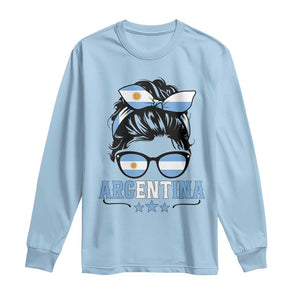 Argentina Messy Bun Proud Argentinian Flag Long Sleeve Shirt TS14 Light Blue Print Your Wear