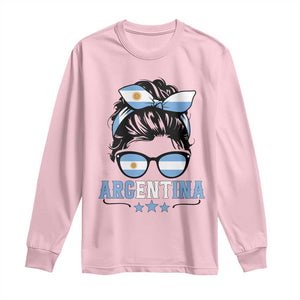 Argentina Messy Bun Proud Argentinian Flag Long Sleeve Shirt TS14 Light Pink Print Your Wear