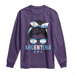 Argentina Messy Bun Proud Argentinian Flag Long Sleeve Shirt TS14 Purple Print Your Wear