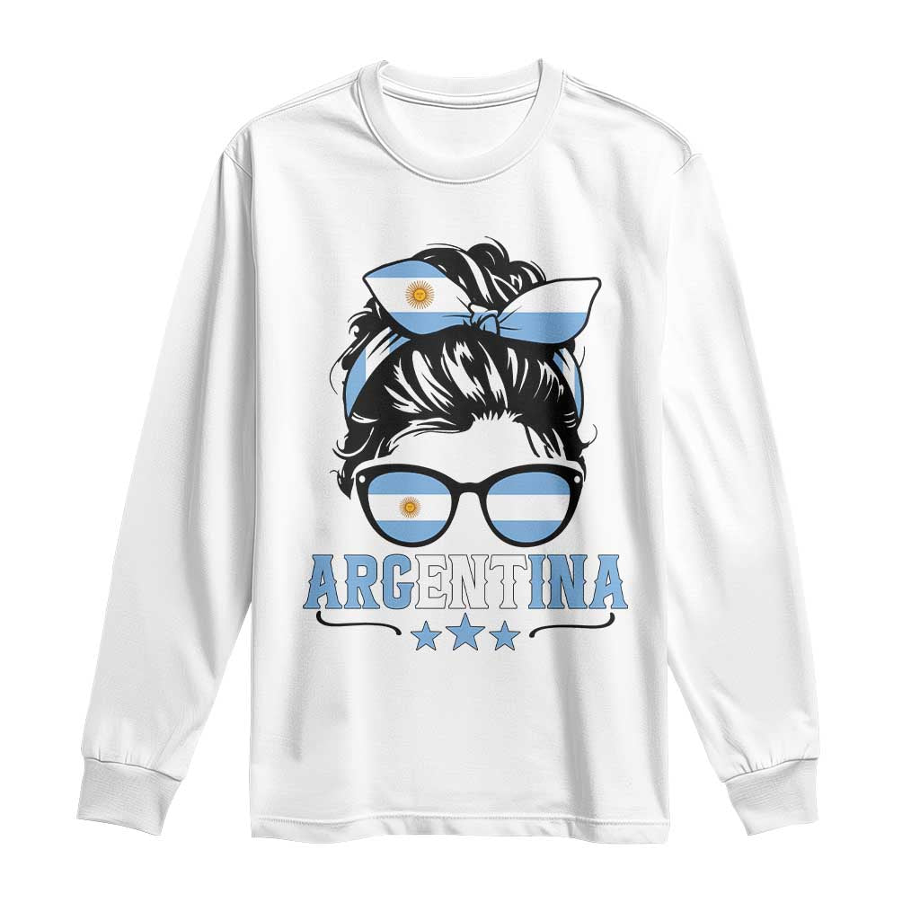 Argentina Messy Bun Proud Argentinian Flag Long Sleeve Shirt TS14 White Print Your Wear