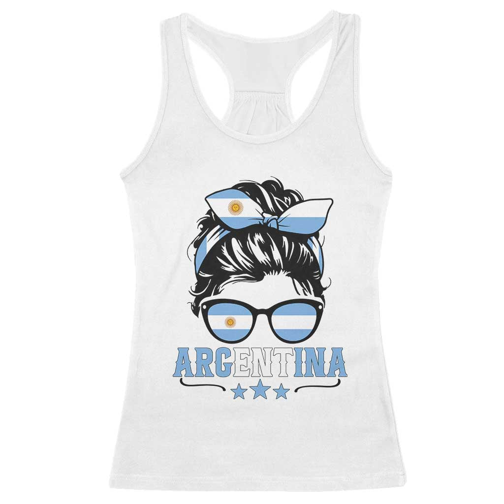 Argentina Messy Bun Proud Argentinian Flag Racerback Tank Top TS14 White Print Your Wear