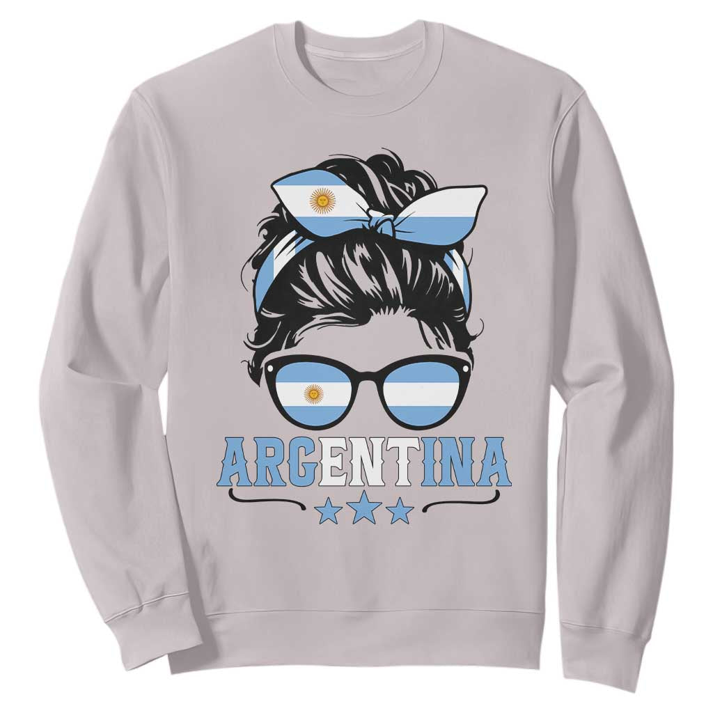 Argentina Messy Bun Proud Argentinian Flag Sweatshirt TS14 Ice Gray Print Your Wear