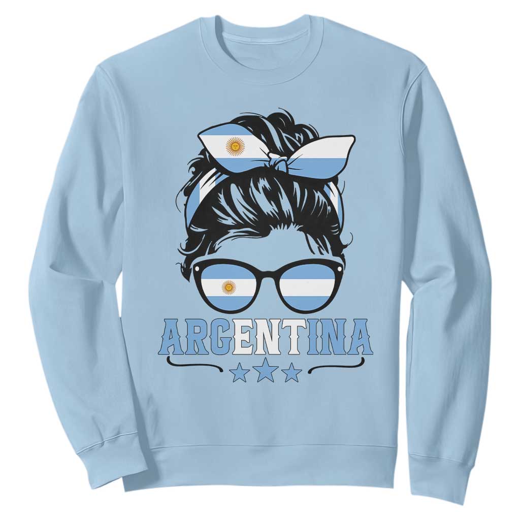 Argentina Messy Bun Proud Argentinian Flag Sweatshirt TS14 Light Blue Print Your Wear