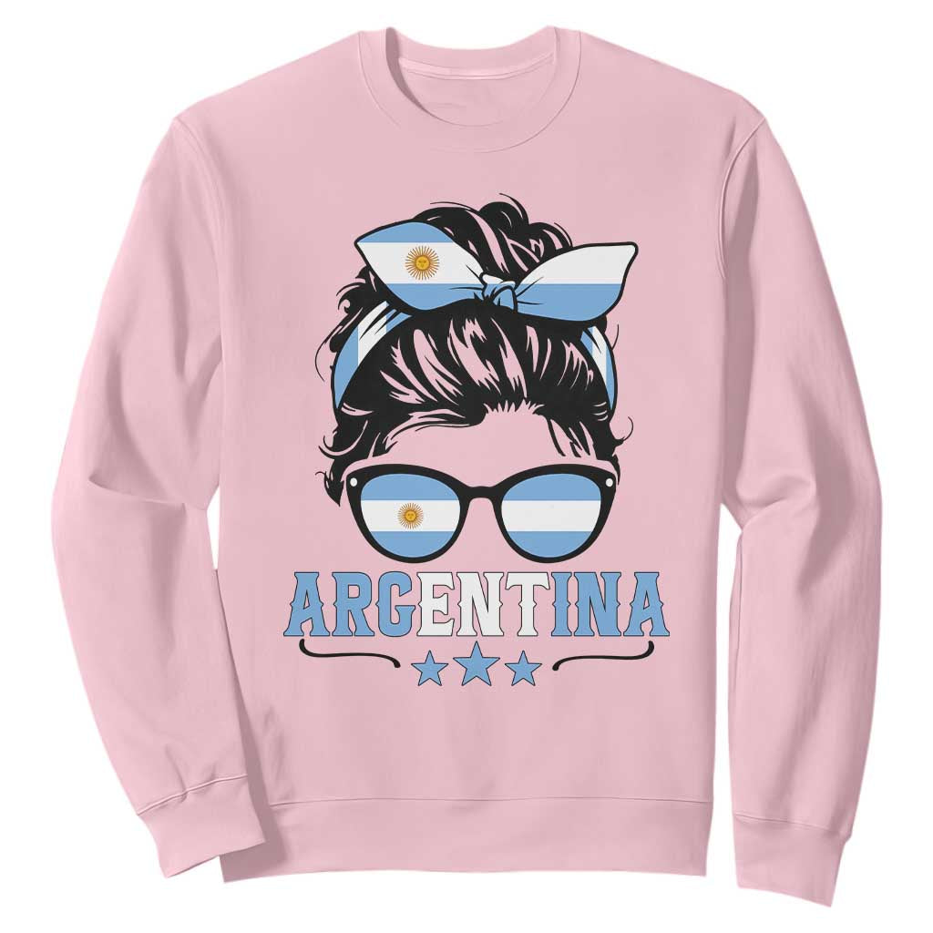 Argentina Messy Bun Proud Argentinian Flag Sweatshirt TS14 Light Pink Print Your Wear