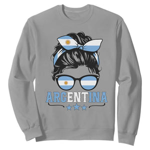 Argentina Messy Bun Proud Argentinian Flag Sweatshirt TS14 Sport Gray Print Your Wear