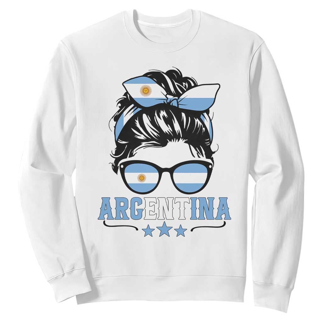 Argentina Messy Bun Proud Argentinian Flag Sweatshirt TS14 White Print Your Wear