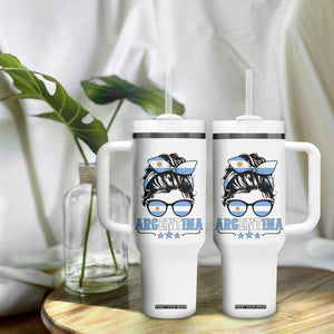 Argentina Messy Bun Proud Argentinian Flag Tumbler With Handle TS14 Print Your Wear
