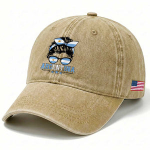 Argentina Messy Bun Proud Argentinian Flag Washed Cotton Baseball Cap TS14 Print Your Wear