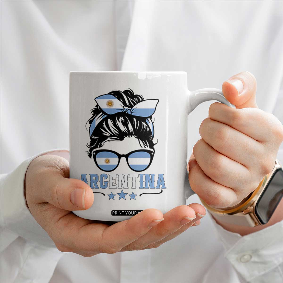 Argentina Messy Bun Proud Argentinian Flag Coffee Mug TS14 Print Your Wear