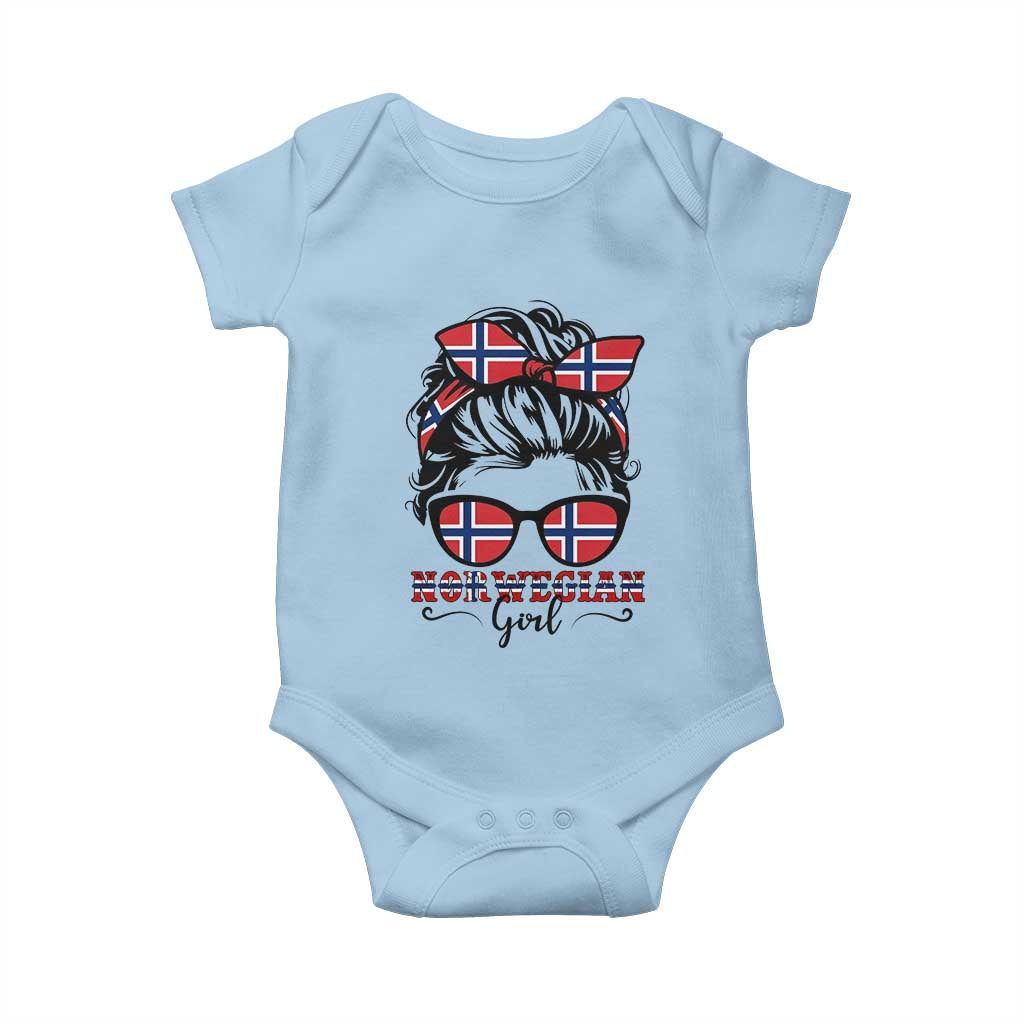 Norway Messy Bun Girl Norwegian Flag Baby Onesie TS14 Light Blue Print Your Wear