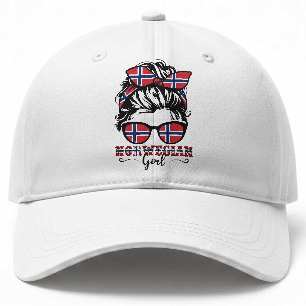 Norway Messy Bun Girl Norwegian Flag Baseball Cap TS14 Print Your Wear